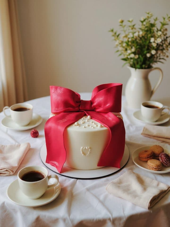 Cake with a red bow: after editing