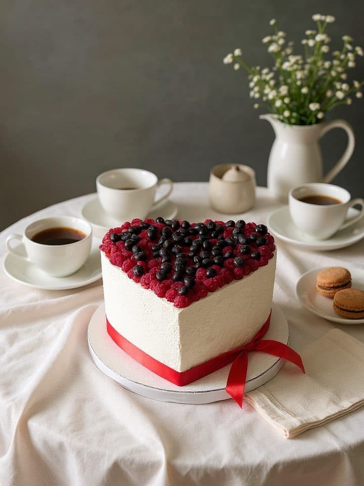 Heart-shaped cake with berries: after editing