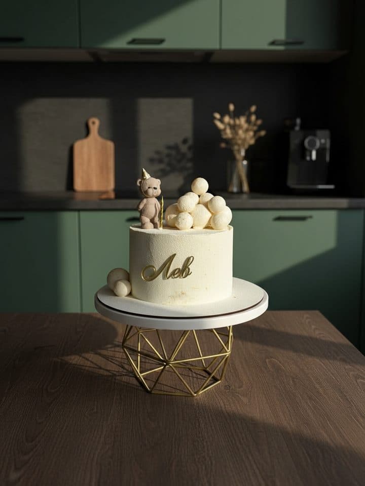 Cake with a teddy bear: after editing
