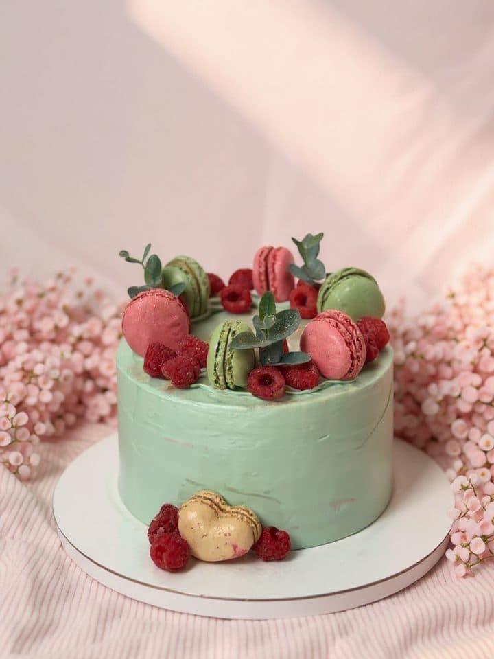 Cake with macarons: after editing